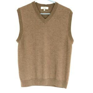 Turnbury Mens Sweater Vest sz L Extra Fine Merino Wool Tan Preppy